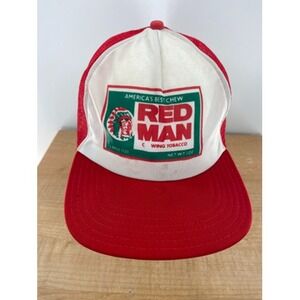 Red Man Hat Vintage Trucker Mesh Adjustable Tobacco Advertising Cap USA
